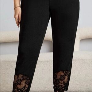 Elegant Black Lace Trim Pants